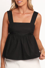 Black Square Neck Wide-Strap Peplum Tank Top