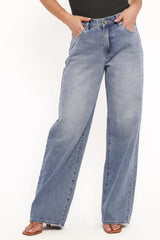 Medium Wash High-Waisted Wide-Leg Jeans