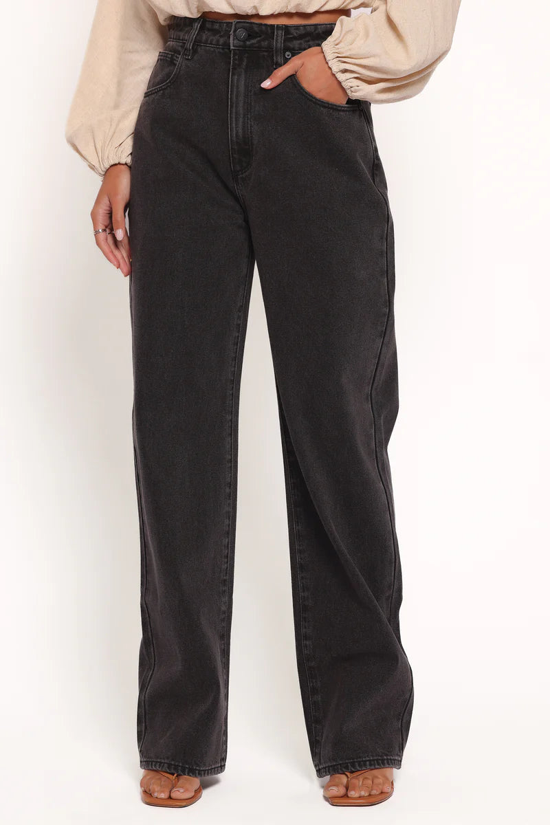 Black Washed High-Waisted Wide-Leg Jeans