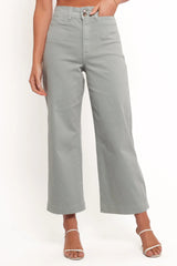 Sage Green High-Waisted Cargo Wide-Leg Cropped Trousers