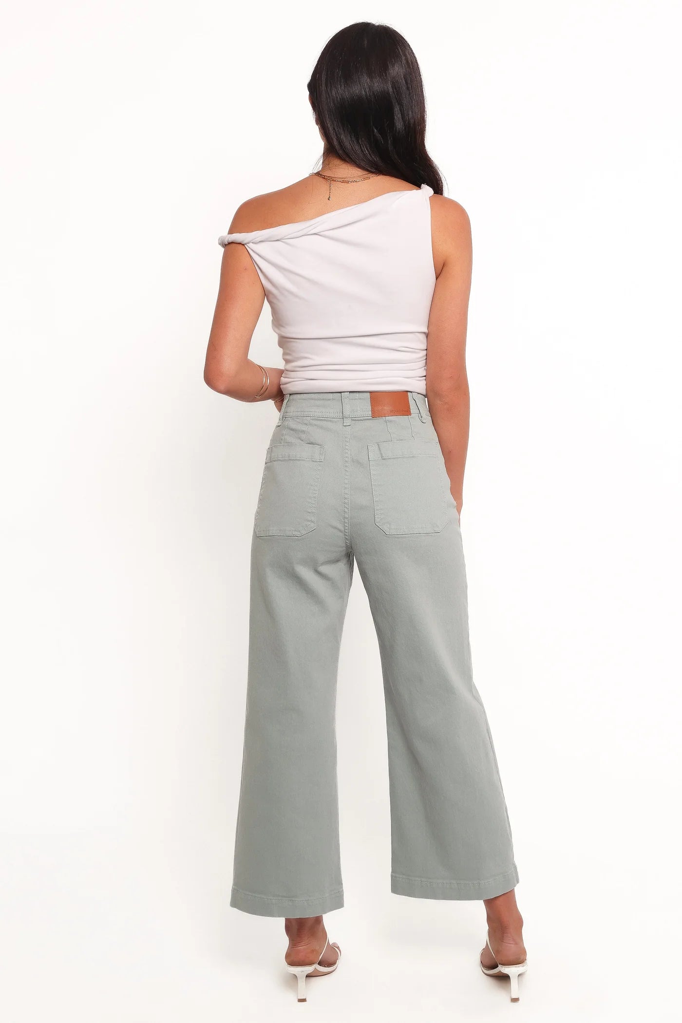 Sage Green High-Waisted Cargo Wide-Leg Cropped Trousers