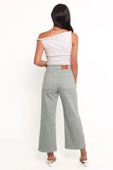 Sage Green High-Waisted Cargo Wide-Leg Cropped Trousers