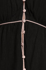 Black Contrast Pink Trim V-Neck Peplum Blouse